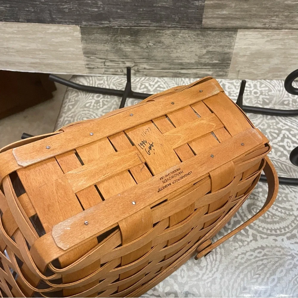 New Vintage LONGABERGER  LARGE Iron SLEIGH BASKET with plastic protector 1994‎